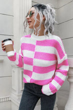 Pink and White Striped Sweater with Long Sleeve Length Sweater Pullovers