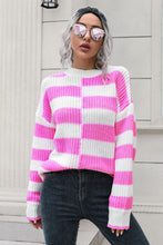 Pink and White Striped Sweater with Long Sleeve Length Pink