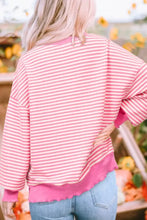 Pink and white striped sweater with sequined heart and denim jeans set
