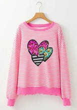Pink striped sweatshirt with heart sequin design, size M