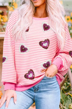 Pink and white striped heart sweatshirt with glitter accents