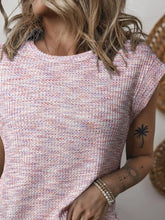 Pink and White Textured Knit Top for Women