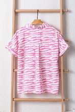 Pink and White Zebra Stripe Womens Polyester Shirt