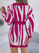 Pink and White Zebra Sweater Dress with Long Sleeve Length