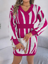 Pink and White Zebra Sweater Dress with Long Sleeve Length