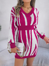 Pink and White Zebra Sweater Dress with Long Sleeve Length Cerise