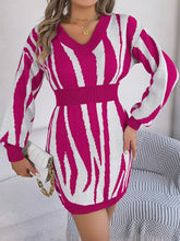 Pink and White Zebra Sweater Dress with Long Sleeve Length