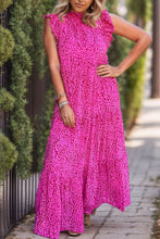 Pink Animal Print Tiered Maxi Dress Hot Pink