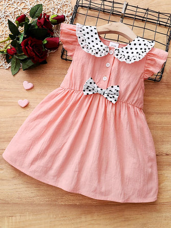 Pink Baby Dress with Polka Dot Collar and Bow Watermelon pink