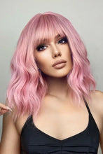 Light pink bobo wave synthetic wig with bangs, heat safe shoulder length