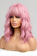 Pink bobo wave synthetic wig with bangs, heat safe shoulder length