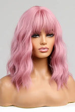 Pastel pink bobo wave synthetic wig with bangs, heat safe shoulder length