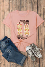 Pink Boot Graphic Round Neck Short Sleeve T Shirt for Women