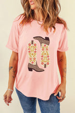 Pink Boot Graphic Round Neck Short Sleeve T Shirt for Women