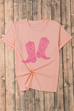 Pink Boots Graphic Round Neck Short Sleeve T Shirt for Women
