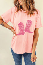 Pink Boots Graphic Round Neck Short Sleeve T Shirt for Women