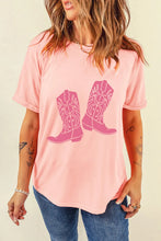 Pink Boots Graphic Round Neck Short Sleeve T Shirt for Women