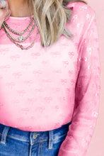 Pink Bow Pattern Long Sleeve Sheer T Shirt for Women