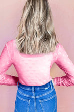 Pink Bow Pattern Long Sleeve Sheer T Shirt for Women