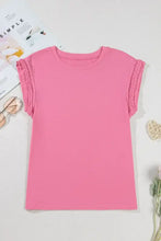 Pink Braided Cap Sleeve Crew Neck Top for Women Woman T Shirts