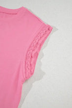 Pink Braided Cap Sleeve Crew Neck Top for Women Woman T Shirts