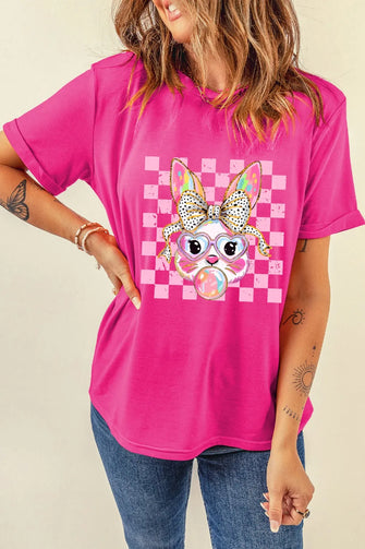 Pink Bunny Graphic T-Shirt for Women Hot Pink