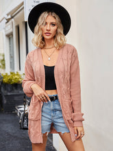 Pink Cable Knit Cardigan with Long Sleeve Length and Pockets Pale Blush