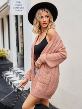 Pink Cable Knit Cardigan with Long Sleeve Length and Pockets