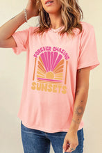 Pink Chasing Sunsets Round Neck T Shirt for Women Watermelon pink