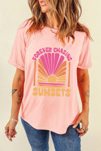 Pink Chasing Sunsets Round Neck T Shirt for Women