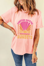 Pink Chasing Sunsets Round Neck T Shirt for Women