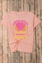 Pink Chasing Sunsets Round Neck T Shirt for Women