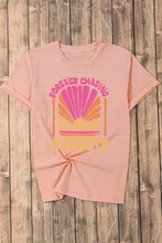 Pink forever chasing sunsets round neck t-shirt for women