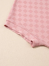 Pink checkered textured round neck short sleeve bodysuit for women