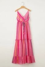 Pink Chevron Stripe Maxi Dress in Polyester Casual Dresses