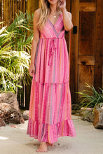 Pink Chevron Stripe Maxi Dress in Polyester
