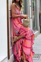 Pink Chevron Stripe Maxi Dress in Polyester