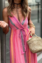 Pink Chevron Stripe Maxi Dress in Polyester