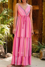 Pink Chevron Stripe Maxi Dress in Polyester Casual Dresses
