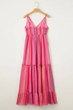 Pink Chevron Stripe Maxi Dress in Polyester Casual Dresses