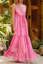 Pink Chevron Stripe Maxi Dress in Polyester Casual Dresses