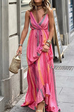 Pink Chevron Stripe Maxi Dress in Polyester Hot Pink