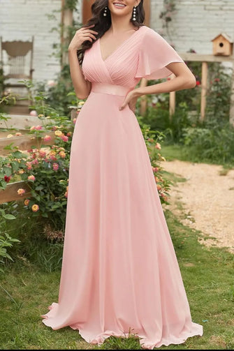 Pink Chiffon Maxi Evening Dress Blush Pink