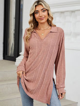 Pink Collared Long Sleeve Knit Tunic for Women
