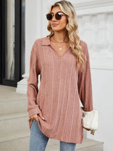 Pink Collared Long Sleeve Knit Tunic for Women