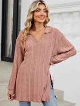 Pink Collared Long Sleeve Knit Tunic for Women