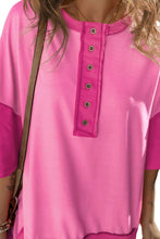 Pink Color Block Button Up Oversized T Shirt for Women