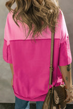 Pink Color Block Button Up Oversized T Shirt for Women