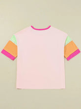 Pink Color Block Vacay T-Shirt for Women Cotton Blend
