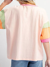 Pink Colorblock Football Pattern Cotton T-Shirt for Women